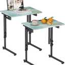 Folding TV Tray Table,Adjustable TV Dinner Table with Sturdy MDF Top,Eating Trays for Living Room with No Assembly Required (Sea Blue,2Pcs)