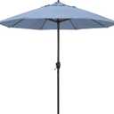 California Umbrella 12-Year Protection 9' Rd Aluminum Patio Umbrella, Crank Lift, Auto Tilt, Black Finish, Sunbrella Air Blue