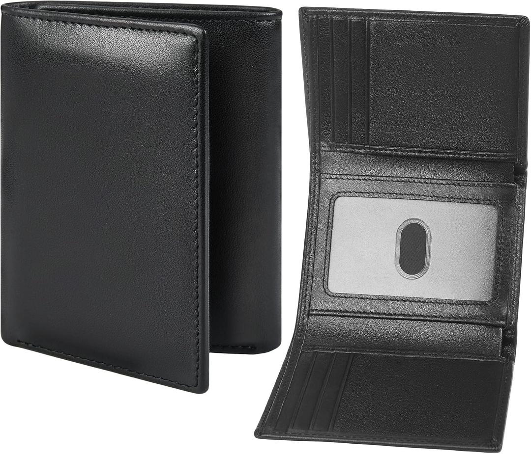 Genuine Leather Trifold Wallet for Men, Rfid Blocking Tri fold Mens Wallets with ID Window (Black)