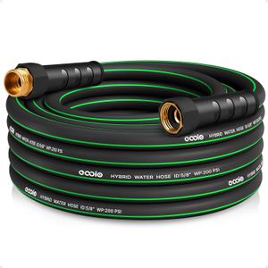 Heavy Duty Garden Hose 25ft, NON-EXPANDABLE Flexible Water Hose, Kink Resistant Lightweight Hybrid Hose, Leakproof Hose Male to Female Fittings (Black+Green)