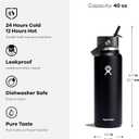 Hydro Flask Water Bottle - Insulated Stainless Steel - Wide Straw Lid, Non Spill, Leakproof in 40 Oz Agave Green