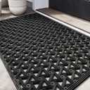 DEXI Front Door Mat Outside Entrance Rubber 19x30, Welcome Floor Doormat Heavy Duty Non Slip, Dirt Trapper Waterproof Exterior Entry Mats All Weather for Patio Entryway Drainage, Black (1'7" x 2'6" (Rectangular))