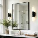 Bathroom Vanity Mirror for Wall, 30x20 Matte Black Bathroom Mirror, Shatterproof Tempered Glass Rectangle Wall Mounted Bathroom Mirrors for Over Sink, Bedroom, Living Room, Entryway