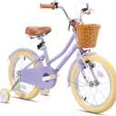KEANO Girls Bike for 2-12 Years Old Toddlers and Kids, 12" 14" 16" 18“ Retro Style Kids Bike with Basket & Training Wheels, 20 Inch Kids' Bicycle with Kickstand, Purple, 16 Inch With Training Wheels