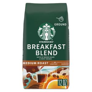 Starbucks Ground Coffee, Medium Roast Hot or Iced Coffee, Breakfast Blend, 12 oz ​ (EXP 10/04/26)