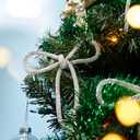 Mrchtmas Christmas Bow Ornaments 2025, 3Pcs Silver Bow Christmas Tree Ornament, Xmas Hanging Ornaments Decoration Gift for Women Family Made with Rhinestones