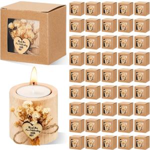 50 Pcs Rustic Wedding Party Favor Candle Holders Bridal Shower Favors Wooden Candles Favors Gifts Souvenirs for Guest Romantic Gifts Wedding Decorations (Light Brown)