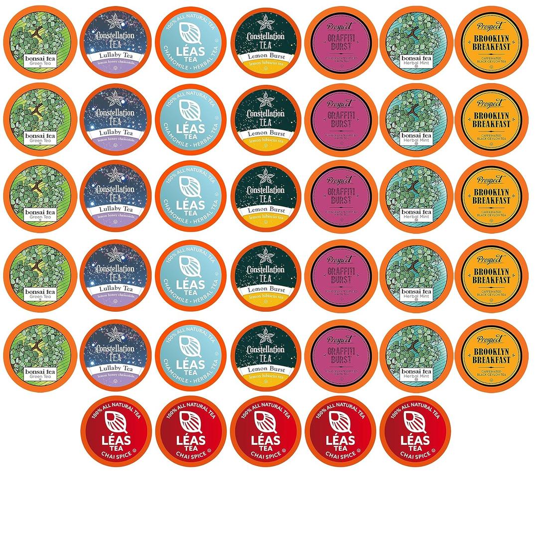 Two Rivers Coffee Tea Pods Compatible with K Cup Brewers Including 2.0 Variety Sampler Assorted Tea Pack, 5 Cups Of Each Flavor, 40 Count