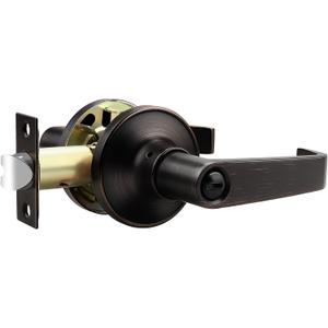 1 Pack Contemporary Oil Rubbed Bronze Door Handles Interior with Lock, Privacy Door Handle Lever for Bedrooms and Bathrooms, Suitable for Modern Home Decor