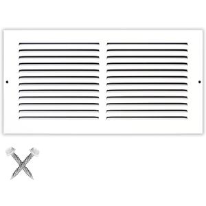 14'' x 8'' [Duct Opening] Flat Stamped Steel Return Air Grille by - Sidewall and Ceiling - HVAC Premium Vent Duct Cover - White [Overall Dimensions: 15.75''w X 9.75''h]