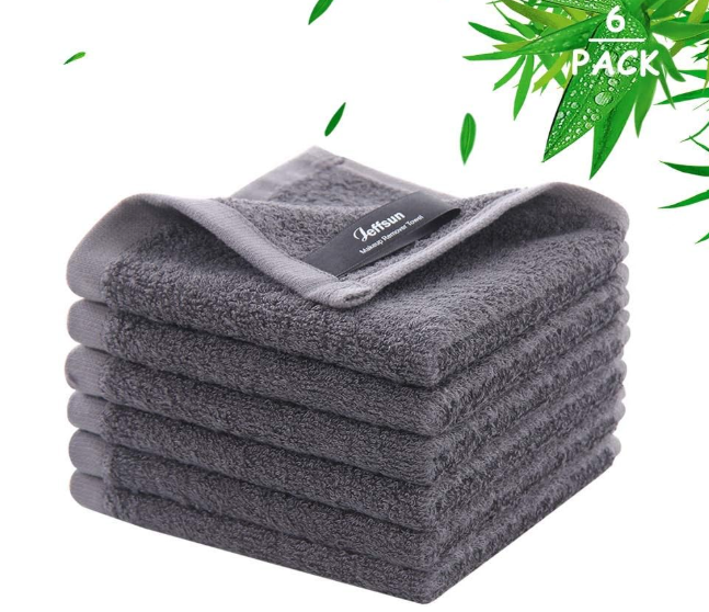 Wash Cloths 6 Pack, Super Soft & Skin Friendly Face Towel for Sensitive Skin, Reusable Washable Makeup Remover Cloth, 10x10 inch Small Baby Washcloths, Easy to Rinse Dark Grey Facial Cleaning Cloth