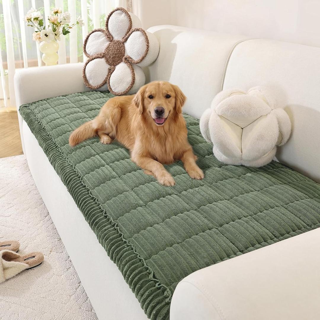 OstepDecor Washable Couch Cover for Dogs, Thick Pet Friendly Sofa Covers, Soft Couch Protector, Paw Cart Sofa Slipcovers, Cushion Protector for Leather, Sectional, Loveseat (27.6" x 59", Green)