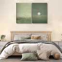 2Pcs Japanese Sage Green Canvas Wall Art Minimalist Moon and Bird Wall Decor Pictures Japanese Landscape Posters Prints for Living Room Bedroom Office Zen Home Decoration 16X24in Ready to Hang