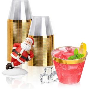 Goodluck 50PCS 9oz Gold Disposable Cups, Plastic Cups with Gold Rim, Cocktail Cups for Wedding, Party and Birthday