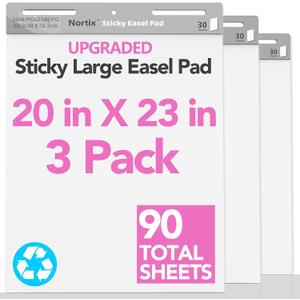 Nortix Sticky Easel Pads, Flip Chart Paper, 20 x 23 inch, 30 Sheets/Pad, 3 Pads, Chart Paper for Teachers,Super Adhesive & Bleed-Resistant, Large Self-Stick Easel Paper for Classroom/Office/Home