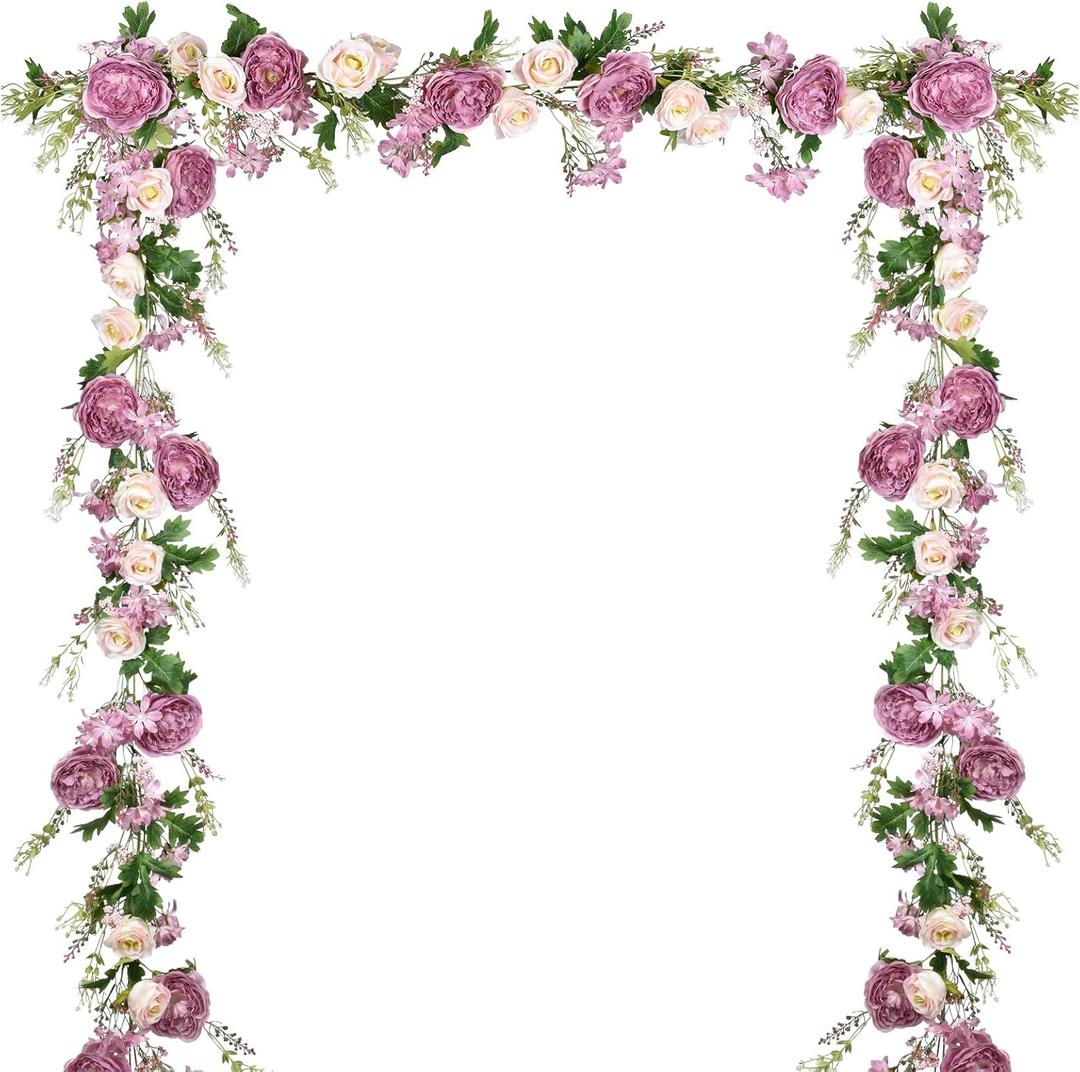 Lvydec 2 Pack Artificial Peony Flower Garland - 6ft Silk Peony Red Flower Garland Arch Flower Vine for Wedding Party Table Decoration (2, Deep Ruby red)