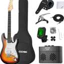 AODSK Electric Guitar with Amp Beginner Kit 39 Inch Solid Body Full Size,All Accessories,Digital Tuner,Six Strings,Four Picks,Tremolo Bar,Strap,Gig Bag,Starter kit (Sunburst-HSS)
