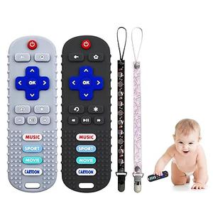 1 Pack Remote Control Shape Teether for Baby,Babies Toy, TV Remote Control,Silicone Remote Control Teething Toys (Gray)