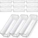 Dimeho 12 PCS Drawer Organizers Clear Plastic Vanity Drawer Dividers Kitchen Silverware Utensil Storage Desk Storage Tray for Bathroom Bedroom Office Makeup Jewelry 9 x 3 x 2 Inches