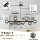 37" Black Linear Chandelier Smoked Globe Dining Room Light Fixture