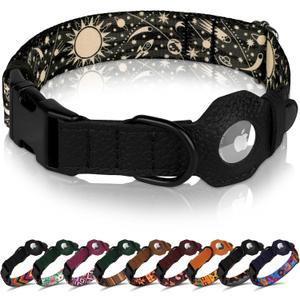 AirTag Dog Collar with Metal Buckle - Printed Nylon Soft Leather Dog Collar with Apple AirTag Holder - Secure Tracking GPS Pet Collars for Girl Boy Small Large Dogs (S, 12"-15" Neck Fit, Space)