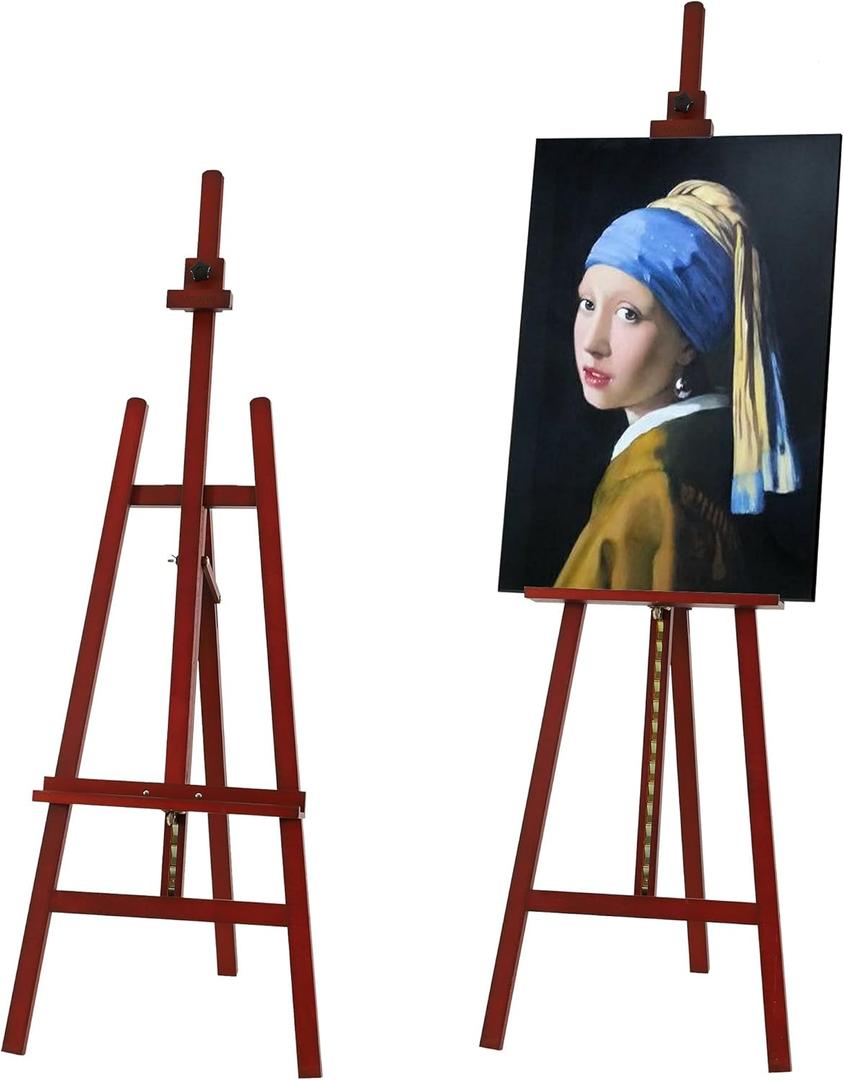VISWIN Adjustable Height Display Easel 57" to 76", Holds Canvas up to 43", Holds 22 lbs, Beech Wood Art Easel for Painting, Easy to Assemble Floor Wooden Easel Stand for Adults, Beginners - Walnut (Basic A-frame Easel)