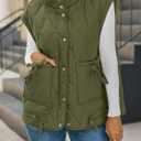 Cicy Bell Womens Puffer Quilted Vest Lightweight Stand Collar Cap Sleeve Jackets Button Down Padded Gilet Winter Outerwear (Green)