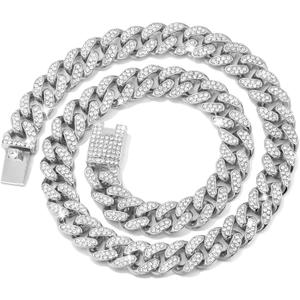 Cuban Link Dog Collar Gold Silver Color Metal Dog Chain Collar Cuban Diamond Chain Pet Collars for Dogs Cats Jewelry 8/10/14/16/18/20/24/28 Inch (18inch, Silver)