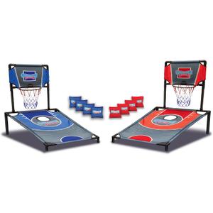 Sports Basketball Net Cornhole Board Set, Basketball & Cornhole in One, Includes 8 Red/Blue Bean Bags, Convenient Carrying Case, Tailgating Fun