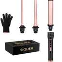 3 in 1 Curling Wand Set - SIQUER Hair Waver Curling Iron for Women with 3 Interchangable Ceramic Beach Waves Wands 1/2 Inch to 1 1/4 Inch Fast Heating Up Hair Curler with Box (Rose, Black)