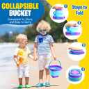 Beach Toys Collapsible Sand Toys Foldable Sand Buckets Set 6 pcs with Shovels Silicone Sand Pails for Beach, Pool, Travel, Fishing, Beach Essentials for Summer