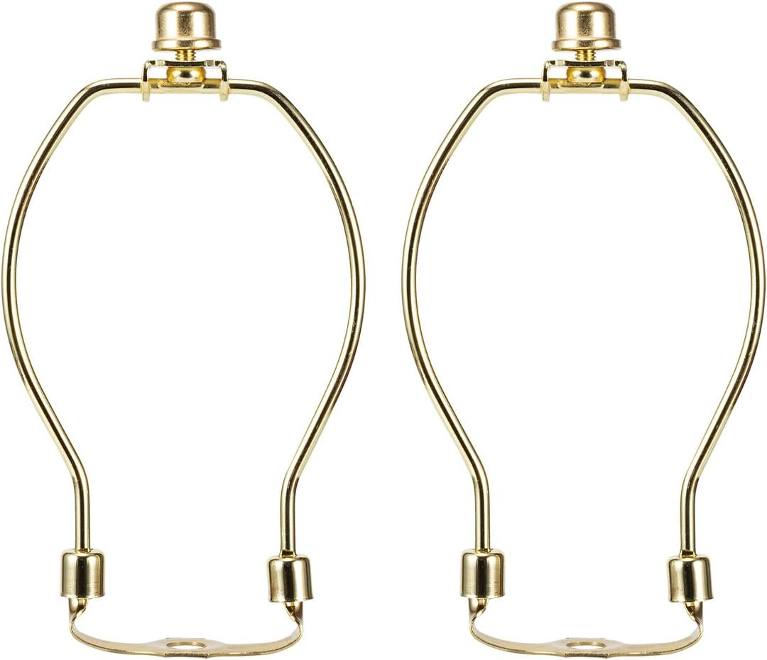6 Inch Lamp Harp Kits, Polished Brass Finish, 3/8 Saddle Base Holes, Light-Duty, Pack of 2 Replacements for Table Lamp DIY Shade Holders (Not for Heavy Shades)