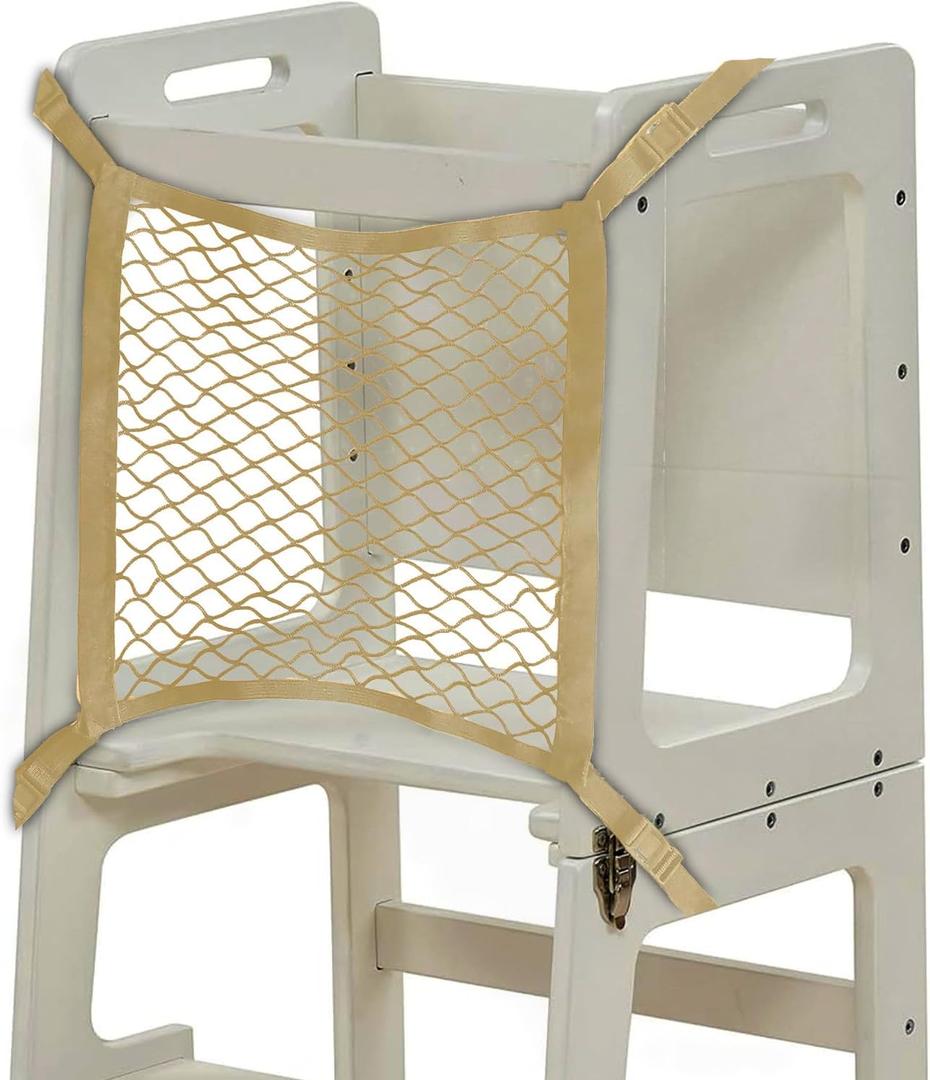 Learning Tower Safety Net  NET ONLY  Anti-Fall Guard for Open-Back Kitchen Step Stools  Fits 17 Openings (Beige, 17" W x 17" H)