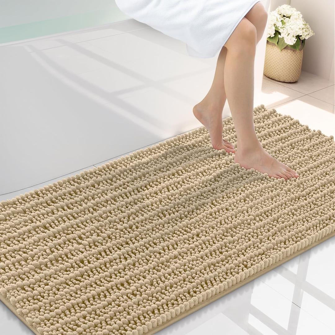 Smiry Bathroom Rugs Mat 40x24, Extra Soft Absorbent Chenille Bath Rugs, Non Slip Rubber Backing Machine Washable Quick Dry Bath Mats for Bathroom Floor, Tub, Shower, Home Decor Accessories, Beige