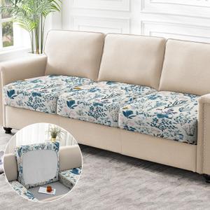 3PCS Printed Couch Cushion Covers,Washable Spring Flower Printing Elastic Sofa Cover,Indoor Outdoor Sofa Slipcovers-Blue Vintage Flower
