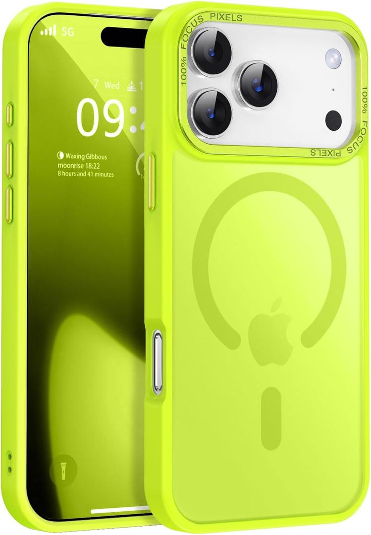 Newfuture Magnetic for iPhone 17 Pro Case [Compatible with Magsafe] [Military Grade Drop Protection] Translucent Matte Anti-Scratch Shockproof Protective Phone Cover 6.3 Inch, Fluorescent Green