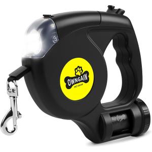 Retractable Dog Leash with Flashlight for Night Walks - 16FT Retractable Leash with Comfort Grip and Integrated Waste Bag Dispenser for Cats,Medium,Large,Small Dogs(Black-Large)
