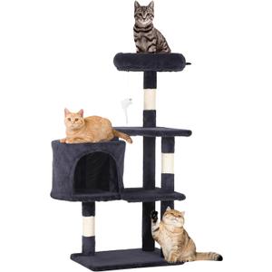 FDW | 36" Cat Tree Tower | Dark Gray | Multi-Level Indoor Activity Center with Sisal Scratching Posts, Condos, Plush Perches, Hanging Cat Toys | Sturdy, Easy to Assemble | for Kittens & Adult Cats