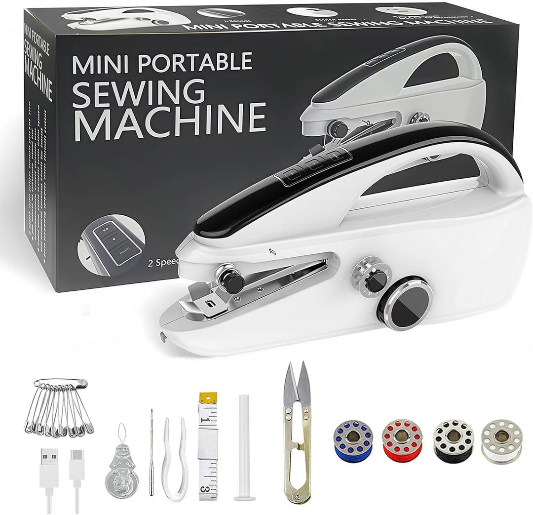Handheld Sewing Machine, Mini Sewing Machine Suitable for Sewing Clothes, Fabric, DIY, Portable Sewing Machine for Beginners, Easy One-Hand Use for Home, Travel & Quick Repairs