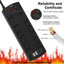 20 Ft Extension Cord Power Strip, Teiobar Surge Protector with 12 AC Outlets and 4 USB Ports for Home, Office, Dorm Essentials, 1875W/15A, 2700 Joules, ETL Listed, Black