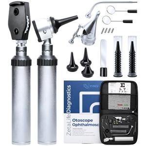 Zyrev Otoscope Oph Diagnostic Set - 36 Piece Medical and Nursing Student Otoscope/Opthalmoscope Diagnostic Kit - with Leather Case for Educational and Professional Settings (Regular)