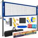 Professional Outdoor Volleyball Net Set with Adjustable Poles & Anti-Sag Design, Portable Volleyball Net Includes Beach Fixed Plate, Scoreboard, Boundary Line and Carry Bag for Backyard Beach Grass