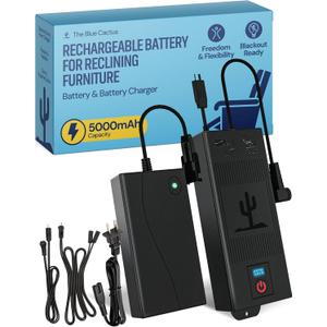 The Blue Cactus Big Battery Pack for Reclining Furniture with LED Screen and Low Charge Alerts  Wireless 5000mAh Couch Battery Pack Rechargeable for Power Recliner Power Supply
