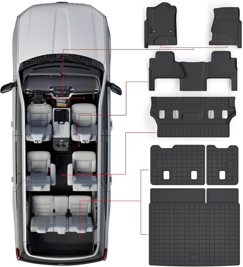 Floor Mats & Trunk Mat for Chevrolet Tahoe 2015-2020 Row Bucket Seat(7 Seats Version) &GMC YukonNot Fit XL,TPE All Weather Protection Car Floor Liners for Chevy Tahoe