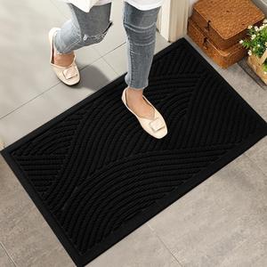 HIYARD Sturdy Front Door Mat, Absorbent Muddy Dirt Resist Welcome Door Mats Outdoor Indoor, Stain and Fade Resistant, Non-Slip Backing Entry Mat Low Profile Doormat for Entryway, 3624, Black