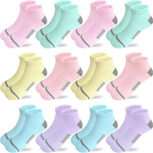 Bemeol 12 Pairs Girls Socks Ankle Athletic Running Socks Low Cut Sports Short Sock, Size: 7-10 Years