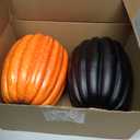 vensovo 2PCS 8 Inch Plastic Pumpkins for Decorating - Black & Orange Large Artificial Foam Pumpkins for Fall Decor, Halloween, Thanksgiving, Paintable for DIY Crafts & Centerpieces