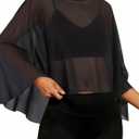 Hilinker Women's Mesh Shrug Sheer Poncho Split Open Back Workout Cover Up Tops Summer Black X-Large (Black)