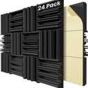 24 Pack Self-Adhesive Sound Proof Foam Panels,12 X 12 X 2 inches Acoustic Foam,High Resilience Sound Proofing Padding for Wall,Sound Absorbing Panels Suitable for Home Studios, Offices - Black