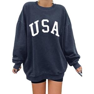 Langwyqu Women's Oversized Sweatshirt Los Angeles California Crewneck Long Sleeve Casual Loose Pullover Tops (X-Large, #56 Navy)
